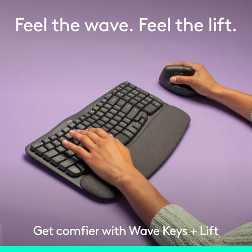Logitech Wave Keys & Lift Vertical Mouse - Ergonomic Wireless Keyboard and Mouse Combo - with Cushioned Palm Rest, Easy-Switch, Bluetooth, for Multi-OS, Windows/Mac - Graphite - color: Graphite, style: Right-Handed