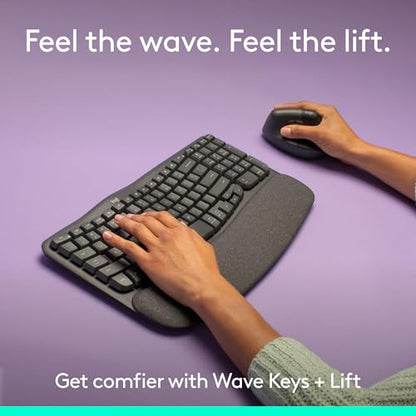 Logitech Wave Keys & Lift Vertical Mouse - Ergonomic Wireless Keyboard and Mouse Combo - with Cushioned Palm Rest, Easy-Switch, Bluetooth, for Multi-OS, Windows/Mac - Graphite - color: Graphite, style: Right-Handed