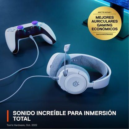 SteelSeries Arctis Nova 1P Multi-System Gaming Headset — Hi-Fi Drivers — 360° Spatial Audio — Comfort Design — Durable — Lightweight — Noise-Cancelling Mic — PS5/PS4, PC, Xbox, Switch - White - color: White