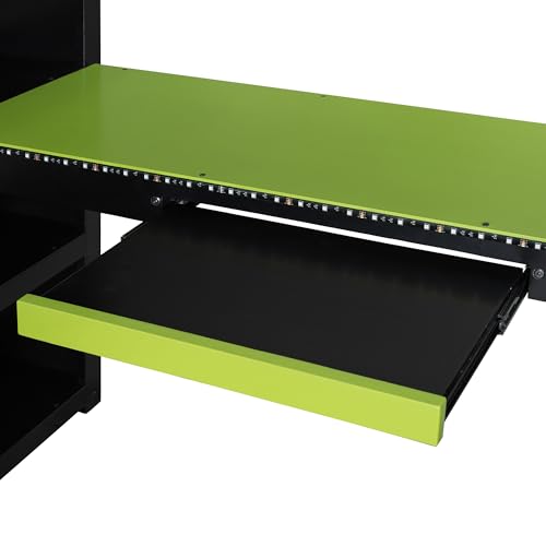Merax Gaming Loft Bed with Integrated Desk & RGB LED Lights, Pro-Gamer Bed with Power Outlet, Large Bookshelf, Pegboard, Keyboard Tray & Storage Drawer, 3 Colors Available, Full Size, Green