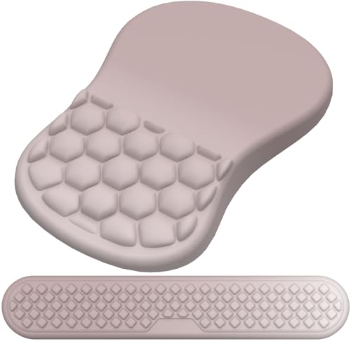 Ergonomic Mouse Pad Wrist Support, 2 in 1 Keyboard Wrist Rest Set | Memory Foam, 15° Ergonomic Slope, Massage Bead Design, Non-Slip PU Base, Lycra Fabric, for Office & Gaming, Gradient Pink - color: Gradient Pink