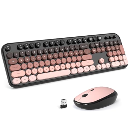 MOFII Wireless Keyboard and Mouse Combo, Full Size 2.4G Retro Round Computer Keyboard and Mouse Set, Plug and Play, for Windows, Computer, Desktop, PC, Notebook - (Lovely BlackBerry Gradient) - color: Lovely Blackberry Gradient