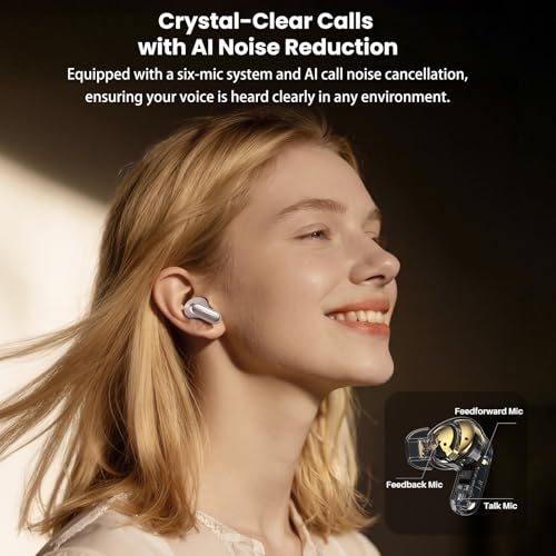 TOZO NC20 Pro Active Noise Cancelling Wireless Earbuds, Smart LCD Screen | LDAC Hi-Res Audio, Stereo Bass, 6 Mics AI Call Ear Buds, 80H Playtime, IPX8 Waterproof, 32 EQ via App, Wireless Charging - color: Rose Gold