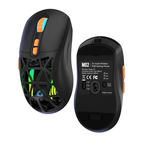 Wireless Gaming Mouse, Rechargeable&Rechange Shell,RGB Programmable Macro Mouse, Lightweight Mouse,10000 DPI,Tri-mode Wired/BT 5.0/2.4GHz Wireless Mouse Gaming with 2 Side Buttons (Black Orange) - color: Black Orange