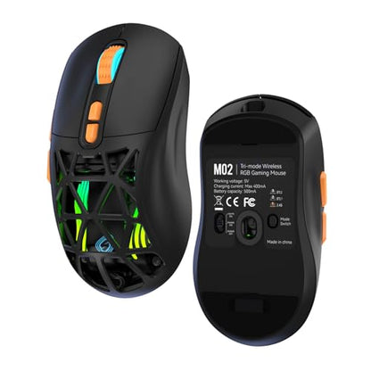 Wireless Gaming Mouse, Rechargeable&Rechange Shell,RGB Programmable Macro Mouse, Lightweight Mouse,10000 DPI,Tri-mode Wired/BT 5.0/2.4GHz Wireless Mouse Gaming with 2 Side Buttons (Black Orange) - color: Black Orange