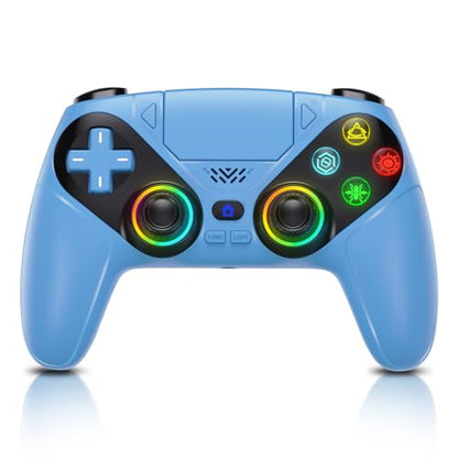 Gamrombo LED Wireless Controller for PS5, Compatible with PS5 Pro/Slim/PC, Dual Vibration, Macro/Turbo Function, 3.5mm Audio Jack, 6-Axis Motion Control Gamepad with Speaker - color: Blue