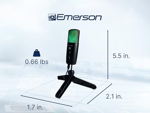Emerson EAM-9052 USB Gaming & Streaming Condenser Microphone with LED Lighting and Pop Filter