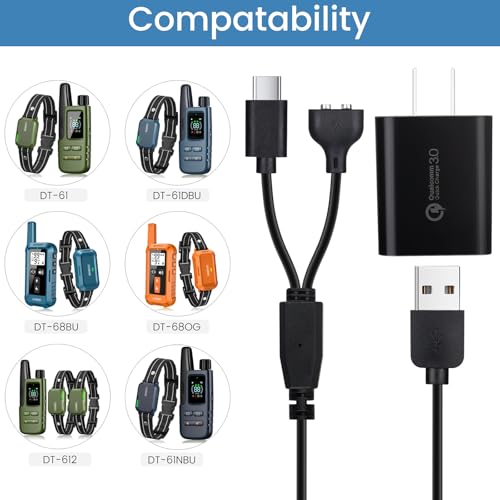 2-Pack Dog Training Collar Charger for Jugbow Shock Collar, 2-in-1 Magnetic and USB C Charging Cable with Power Adapter - size: 3 ft cable with adapter