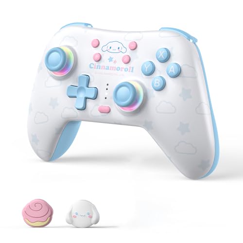 Kuitmor Cinnamoroll Switch Pro Controller, Cute Hall Effect Wireless Gamepad No Drift for Switch 2/Switch/OLED/Lite, PC/Steam, Android, iOS, Bluetooth + Wired, Turbo, Back Buttons, 6-Aixs Gyro, Wake-up, RGB (Blue, Without 2.4g Receiver) - color: Blue
