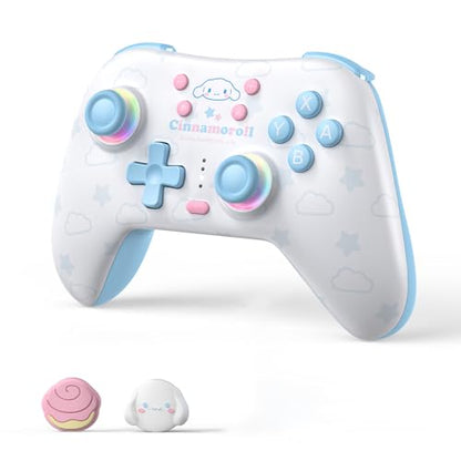 Kuitmor Cinnamoroll Switch Pro Controller, Cute Hall Effect Wireless Gamepad No Drift for Switch 2/Switch/OLED/Lite, PC/Steam, Android, iOS, Bluetooth + Wired, Turbo, Back Buttons, 6-Aixs Gyro, Wake-up, RGB (Blue, Without 2.4g Receiver) - color: Blue