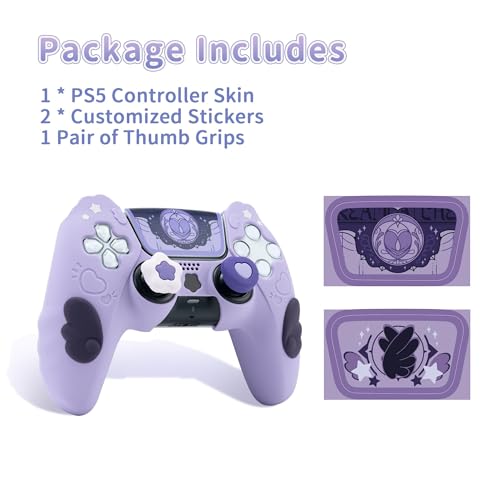 GeekShare Controller Skin Set, Compatible with PlayStation 5 Wireless Controller, Anti-Slip Silicone Protective Cover Case,Includes 2 Thumb Grips and 2 Stickers (Star Wings Purple) - color: Star Wings Purple