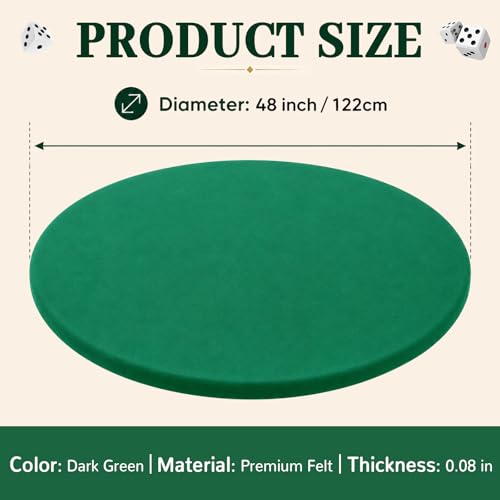 Green 36 Inch Felt Card Game Tablecover Round 36in to 48in Tablecloth Poker Table Cover Elastic Table Mat Fitted Bridge Card Mahjong Dominoes and Casino Game Night Topper Cloth Protecto