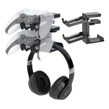 Universal Headphone Stand with Gamepad Hook No Drill Headset Holder Game Control Holder Under Desk (Black)