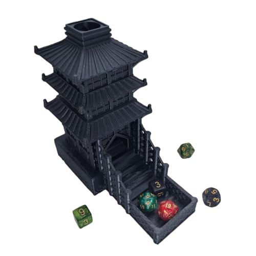 Temple Dice Dice Tower Dungeons and Dragons RPG Tabletop Roleplaying Game Jail DND (Random 7PCS D20 Dice Set Included) (Black) - color: Black