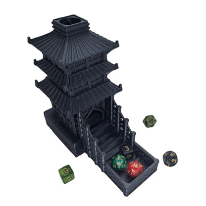 Temple Dice Dice Tower Dungeons and Dragons RPG Tabletop Roleplaying Game Jail DND (Random 7PCS D20 Dice Set Included) (Black) - color: Black