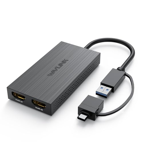 WAVLINK USB 3.0 or USB C to HDMI Adapter for Dual Monitors | 4K @30Hz 1080p@60Hz, USB Dual HDMI Adapter up to 6 Monitor Displays, External Video Card Adapter for Windows, Mac OS