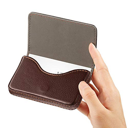 Outus 2 Pcs Business Card Holder, PU Leather Business Card Case Pocket Wallet with Magnetic Shut for Christmas Gift Adult(Coffee and Coffee) - color: Coffee and Coffee