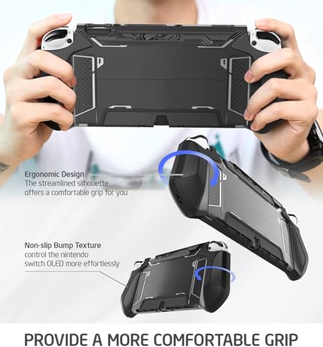 Mumba Dockable Case for Nintendo Switch OLED 2021, Blade Series TPU Grip Protective Cover Accessories Compatible with 7 Inch and Joy-Con Controller (Black) - color: Black