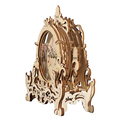 Music Park 3D Wooden Puzzle Clock Model Kits Building Kits Desktop Clock DIY Architectural Building Blocks Creative Gift Home Decor for Family | DIY desktop clock model building kit. Architectural design craft kits for adults. Home decoration and gift. -