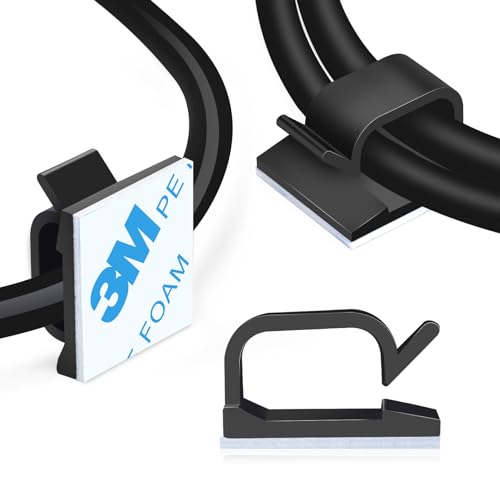 XHF 3/4” Adhesive Cable Wire Clips Black120PCS, Cable Staples Outdoor Cable Management Wire Organizer Cord Holder for Under Desk, Car, Wall, TV PC Ethernet Cable - color: Black, size: 3/4"-120PCS