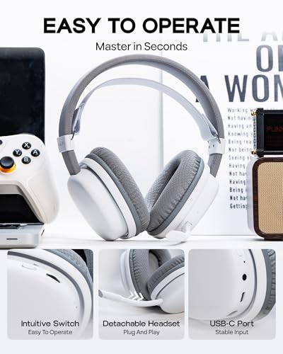 MechLands Aula G7 Wireless Gaming Headset for PS4/PS5/PC/Switch, Over-Ear Headphones with Detachable Noise Canceling Mic, RGB, Surround Sound, 60H Battery, 2.4GHz/BT/Wired (White) - color: White