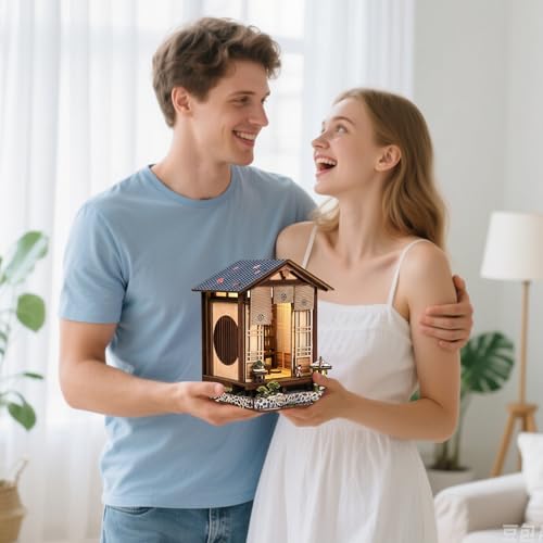 Book Nook Kit - DIY Miniature House Kit for Adults and Teens, Booknook Tiny Japanese Dollhouse Kit Bookshelf Decor 3D Wooden Puzzle, Gifts for Family, Friends - style: Moss Lamp & Garden