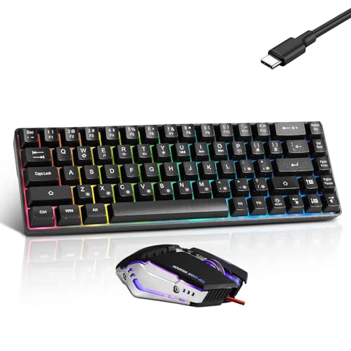 Guiheng Wired 60% Gaming Keyboard and Mouse Combo, Ultra-Compact 61 Keys RGB Backlit Mini Keyboard, Lightweight 3200 DPI Optical, Wired Gaming Set for Windows,PC, MAC PS5 Xbox Gamer(Black) - color: black combo