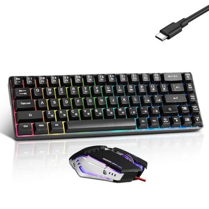 Guiheng Wired 60% Gaming Keyboard and Mouse Combo, Ultra-Compact 61 Keys RGB Backlit Mini Keyboard, Lightweight 3200 DPI Optical, Wired Gaming Set for Windows,PC, MAC PS5 Xbox Gamer(Black) - color: black combo