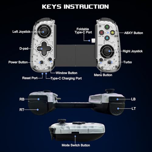 Mobile Gaming Controller for Android & ALL iPhone Series (Support USB-C & Wireless Connect) PS Remote Player Gamepad for PS5/PS4/Xbox/PC with Hall Joysticks/Turbo/Cloud Game Controller, Plug & Play - color: White