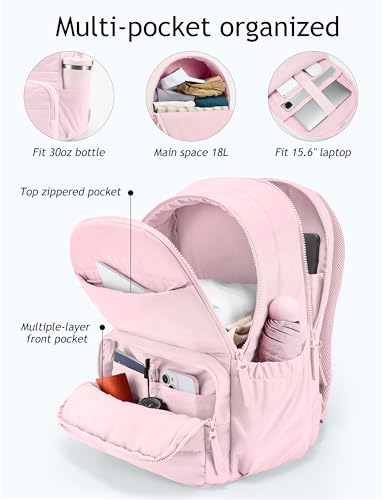 Uselike Travel Backpack for Women, 15.6 Inch Laptop Backpack, Quilted College Bookbag, Cute Work Backpacks, Water Resistant (Light Pink) - color: Light Pink
