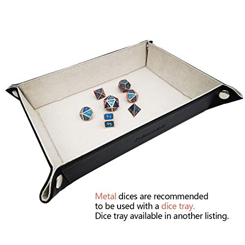 Haxtec Metal DND Dice Set, 7 Pcs Blue Polyhedral Dice for Table Games | Copper Edge D&D Dice with Leather Bag, Compatible with Dungeons and Dragons, Heavy Metallic, Gifts for Role Playing Games - color: Copper Blue
