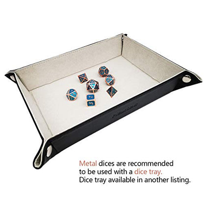 Haxtec Metal DND Dice Set, 7 Pcs Blue Polyhedral Dice for Table Games | Copper Edge D&D Dice with Leather Bag, Compatible with Dungeons and Dragons, Heavy Metallic, Gifts for Role Playing Games - color: Copper Blue