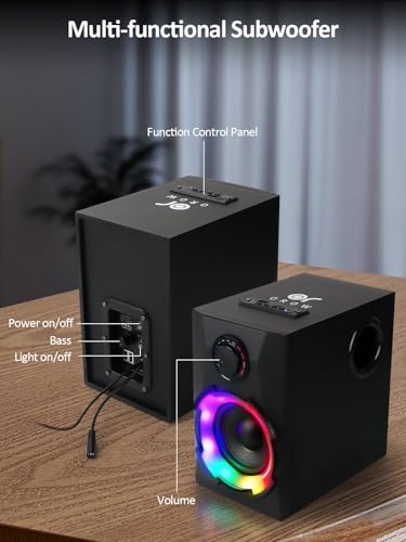 OR O R O W OROW Computer Speakers,40W PC Speakers with Subwoofer,Gaming Speakers with Bass,AC Powered,Support Bluetooth&SD&USB Play, 2.1 Multimedia Speakers System with RGB Light (Black)