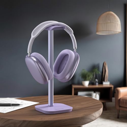 Headphone Stand, Desktop Headset Holder (Purple) Heavy Base Desk Earphone Stand Aluminum Gaming Headset Hanger Rack for AirPods Max, AirPods, AirPods Pro, Beats, Bose - color: Purple