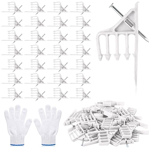 Junkin 200 Pcs Cable Stackers with Nails Cable Staples Clips Bulk with 2XL Cotton Work Gloves for Wire Organization Insulated Cord Staples Multi Wire Clips for Home Office Electrical Work(White) - color: White