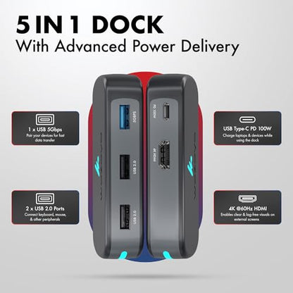 Type C 5 in 1 Wozoyo Docking Station with USB 5Gbps (3.2 Gen 1), 2XUSB 2.0, 4K@60Hz HDMI, and PD 100W – Compact USB-C Hub, Portable Design, Compatibility with macOS, Windows, Android, and iOS - style: 5-in-1