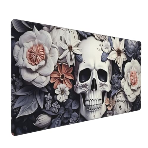 35.4 x 15.7 in, Waterproof XXL Large Mouse Pad for Desk, Extended Keyboard Mouse Mat for Computer Office, Big Laptop Mouse pad, Gaming Pc-White Skull&Flowers - color: White Skull&flowers