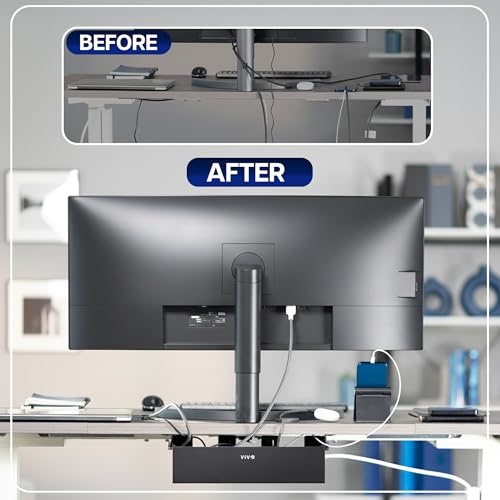 VIVO Flip-Open 16 inch Under Desk Cable Management Holder, Under Standing Desk Steel Cord and Power Strip Organizer, Black, Desk-ACCBM1