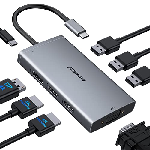 USB C Docking Station Dual Monitor Computer Multiple Monitor Hub Adapter | Laptop Docking Station to Dual 4K HDMI,DisplayPort,VGA, 00W PD,3 USB for HP Dell Lenovo Thinkpad Surface Windows Laptops - color: Grey
