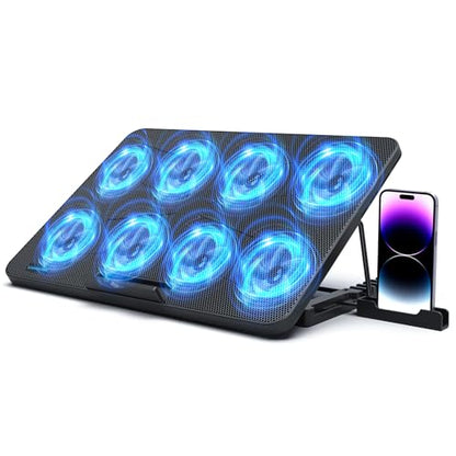 LIANGSTAR Laptop Cooling Pad, Laptop Cooler with 8 Quiet Fans for 12-17 Inch Gaming Laptop Fan Cooling Pad Stable Stand 7 Height & Wind Speed Adjustable, 2 USB Port & Phone Holder - color: 8 Fans