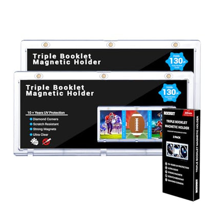 2-Pack Triple Booklet Magnetic Card Holders for Collection Display | Inner Size:8.07"×3.58"×0.15", Triple Strong Magnet, UV Protection, Booklet One Touch Case Fits Triple Booklet Card Collection - size: 2ct 201mm Booklet Holder