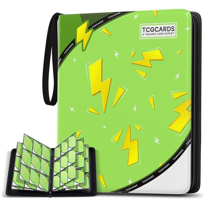 Card Binder for Pokemon Cards, 9 Pocket Trading Card Binder Holds 900 Cards with 50 Removable Sleeves, 3 Ring Zipper Card Holder Album Book Case for TCG, MTG, Sports Cards Collection, Boys Girls - color: Green