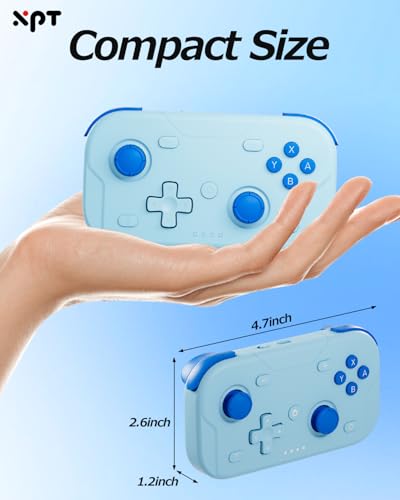 XPT Portable Mini Controller for Nintendo Switch 2/Switch 1/PC/iOS/Android/Steamdeck, Joystick Lift and Down Design,Wireless Bluetooth & Wired Gamepad with Turbo Function, 6-Axis Gyro, HD Vibration & 3D Joysticks, Home Button Wake-Up (blue) - color: Blue