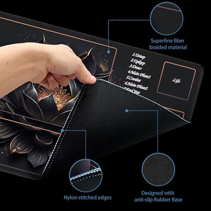 MTG Playmat with Storage Tube & 7-Dice Set - Waterproof TCG Playmat with Stitched Edges, Non-Slip Rubber Card Game Mat (24"x14") (playmat with Zones, Black Lotus) - color: Black Lotus, style: playmat with zones