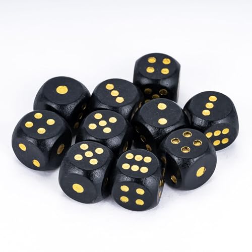 Wooden D6 Dice Set 10PCS 16mm 6 Sided Dice for DND RPG Board Games | Leather Storage Bag, DM Gift, for Dungeons and Dragons Role Playing Games - color: D6-black G