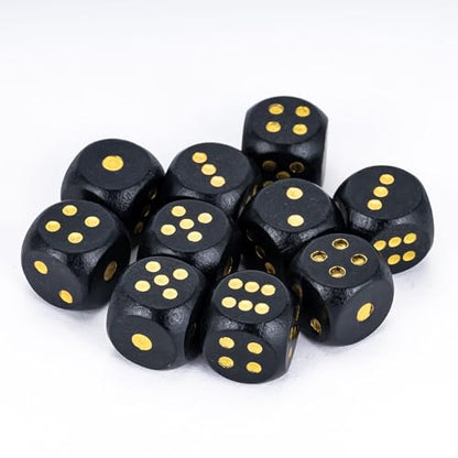 Wooden D6 Dice Set 10PCS 16mm 6 Sided Dice for DND RPG Board Games | Leather Storage Bag, DM Gift, for Dungeons and Dragons Role Playing Games - color: D6-black G