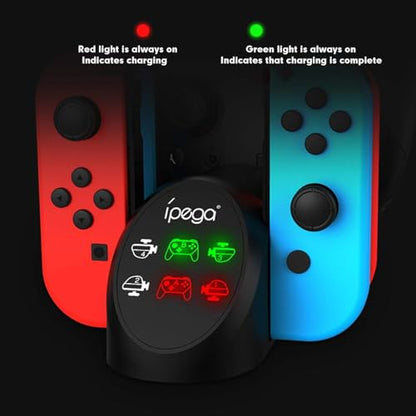 ECHZOVE Charging Dock for Nintendo Switch Joy-Con & Pro Controllers, 6-in-1 Controller Charging Station for 4 Joy-Cons and 2 Official Pro Controllers, LED Indicators, USB Ports, Game Room Organizer