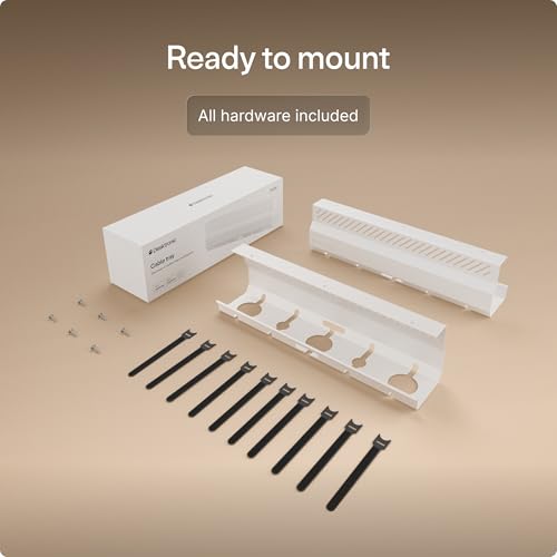 Desktronic Cable Duct Desk White Set of 2 - Stainless Steel Cable Management Desk Cable Duct with 5 Cable Cut-Outs - Easy to Install Cable Organiser - Cable Holder - color: White