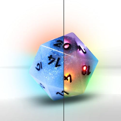 Electronic Dice - D20 (Aurora Sky) - RGB Polyhedral Dice, App-Controlled Light Patterns & Audio, Wireless Charging, Resin, VTT Connectable via Bluetooth, for Role Playing Games Like DND! - color: Aurora Sky