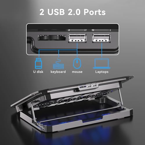 KYOLLY Ultra Slim Laptop Cooling Pad with 2 Quiet Big Fans, 5 Height Adjustable Ergonomic Stand, Portable Cooler for 10-15.6 Inch Laptops, Speed Control and 2 USB Ports